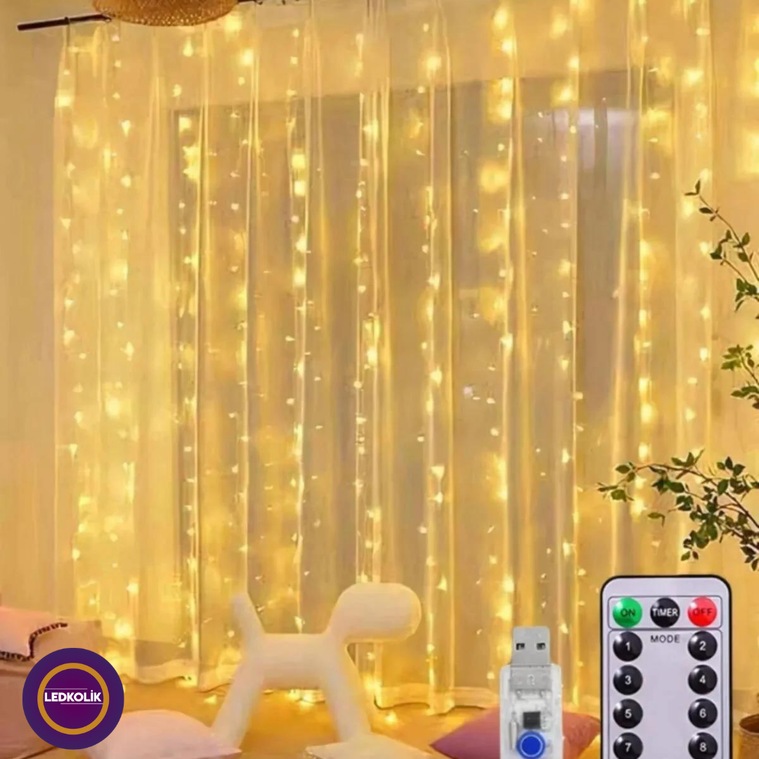 3X1 METRE 10 DALLI KUMANDALI 8 FONKSİYONLU LED PERDE YILBAŞI SÜSÜ