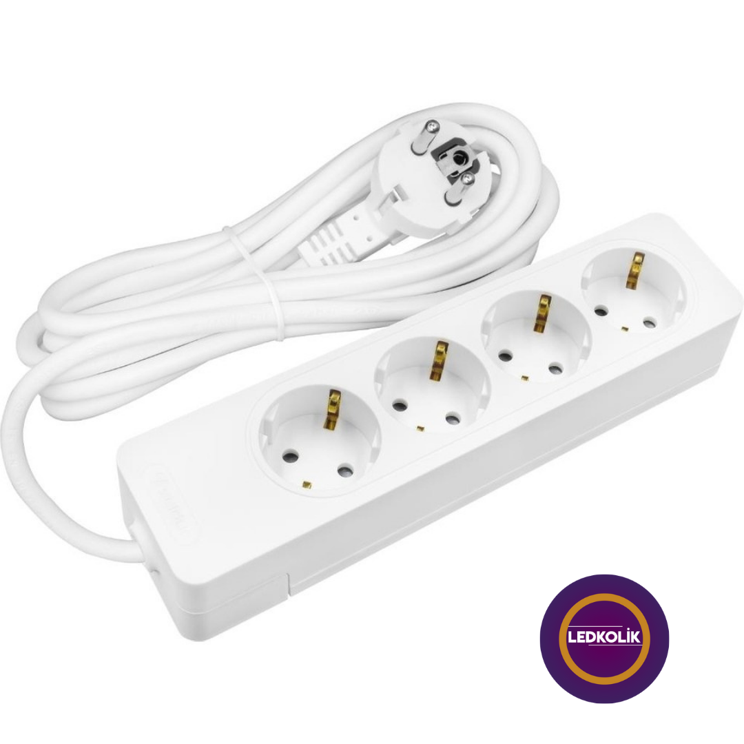 Dörtlü Topraklı Grup Priz - 3 Metre