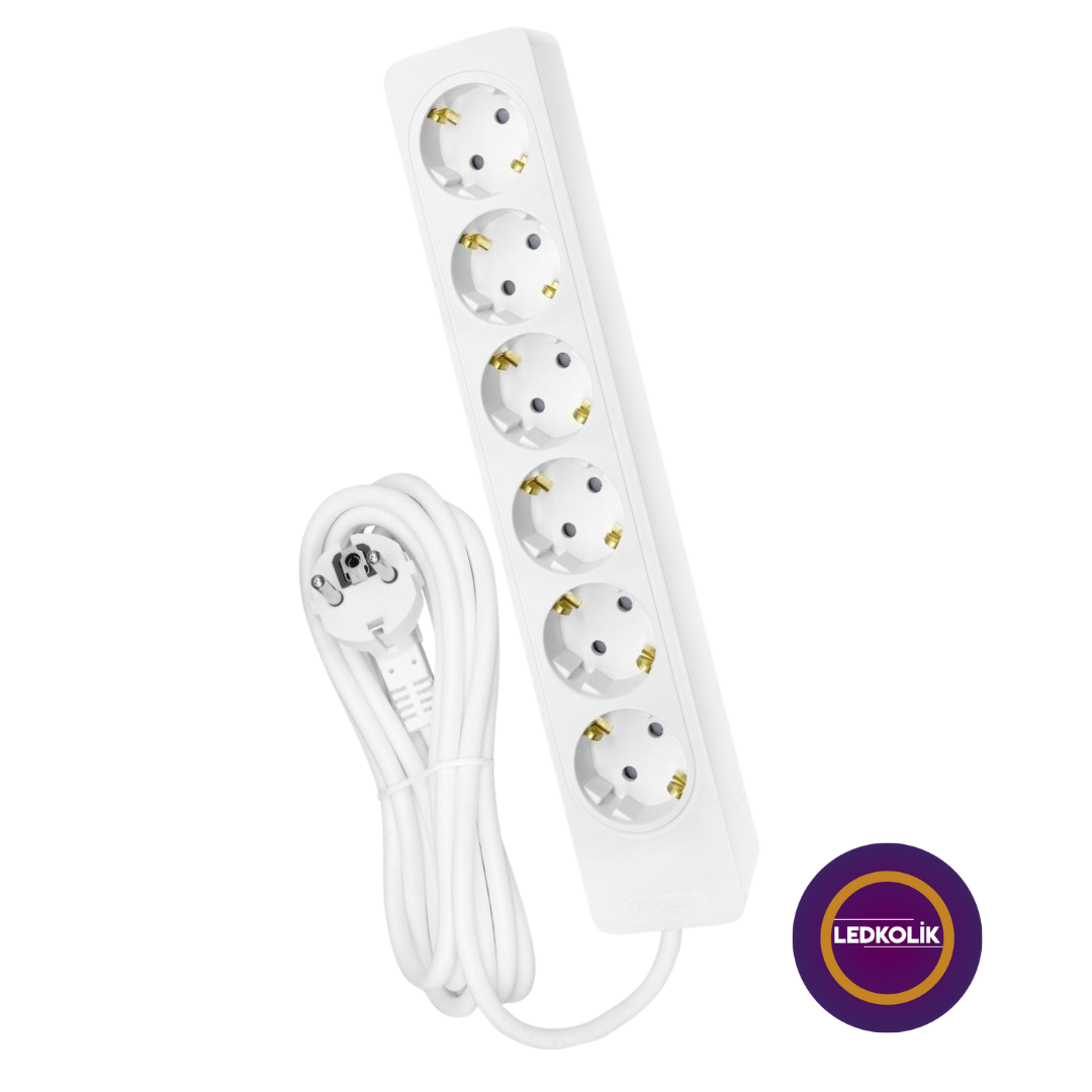 Altılı Topraklı Grup Priz  Kablolu - 5 Metre