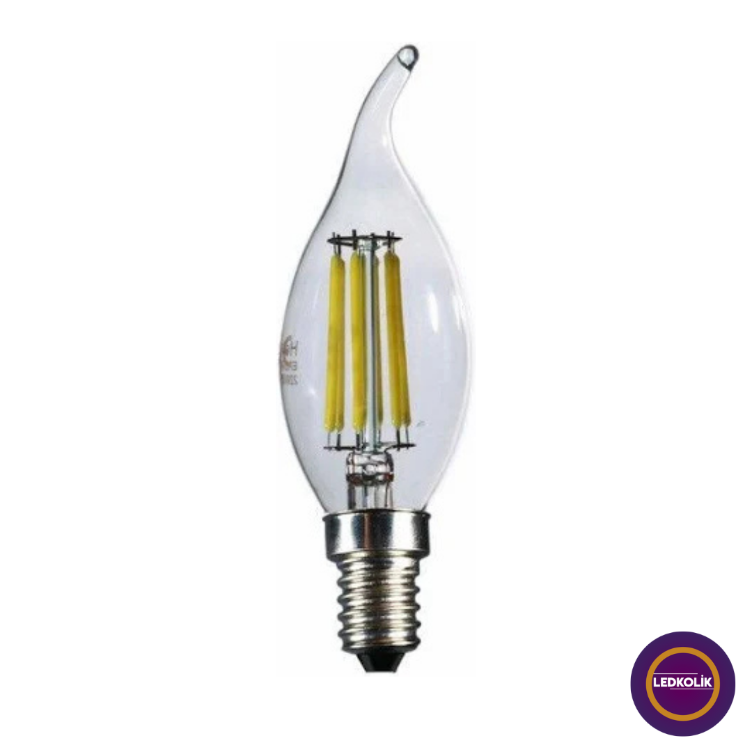 Ldk-36 6w E14 C35 Gün Işığı Rustik Led Ampul Kıvrık Şeffaf Cam